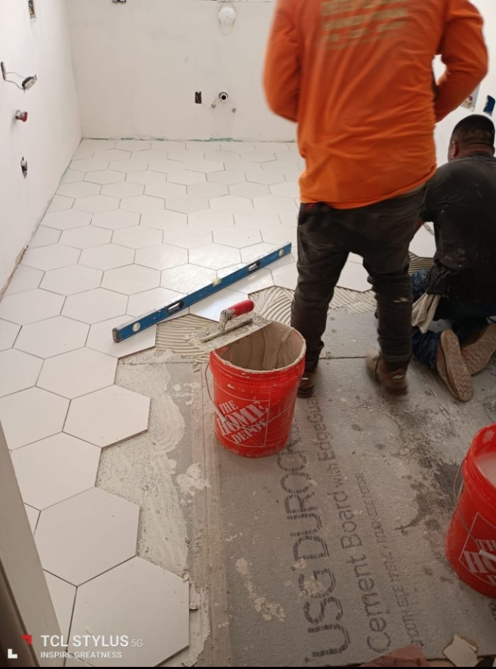 Hexagon flooring installation